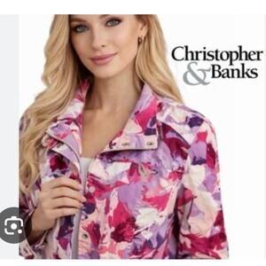CJ Banks Zip Snap Cotton Lightweight Jacket Plus Abstract Purple Pink 2X